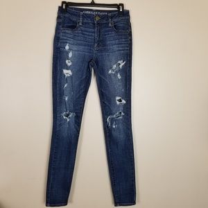 AEO Hi-rise distressed dark wash jegging size 2